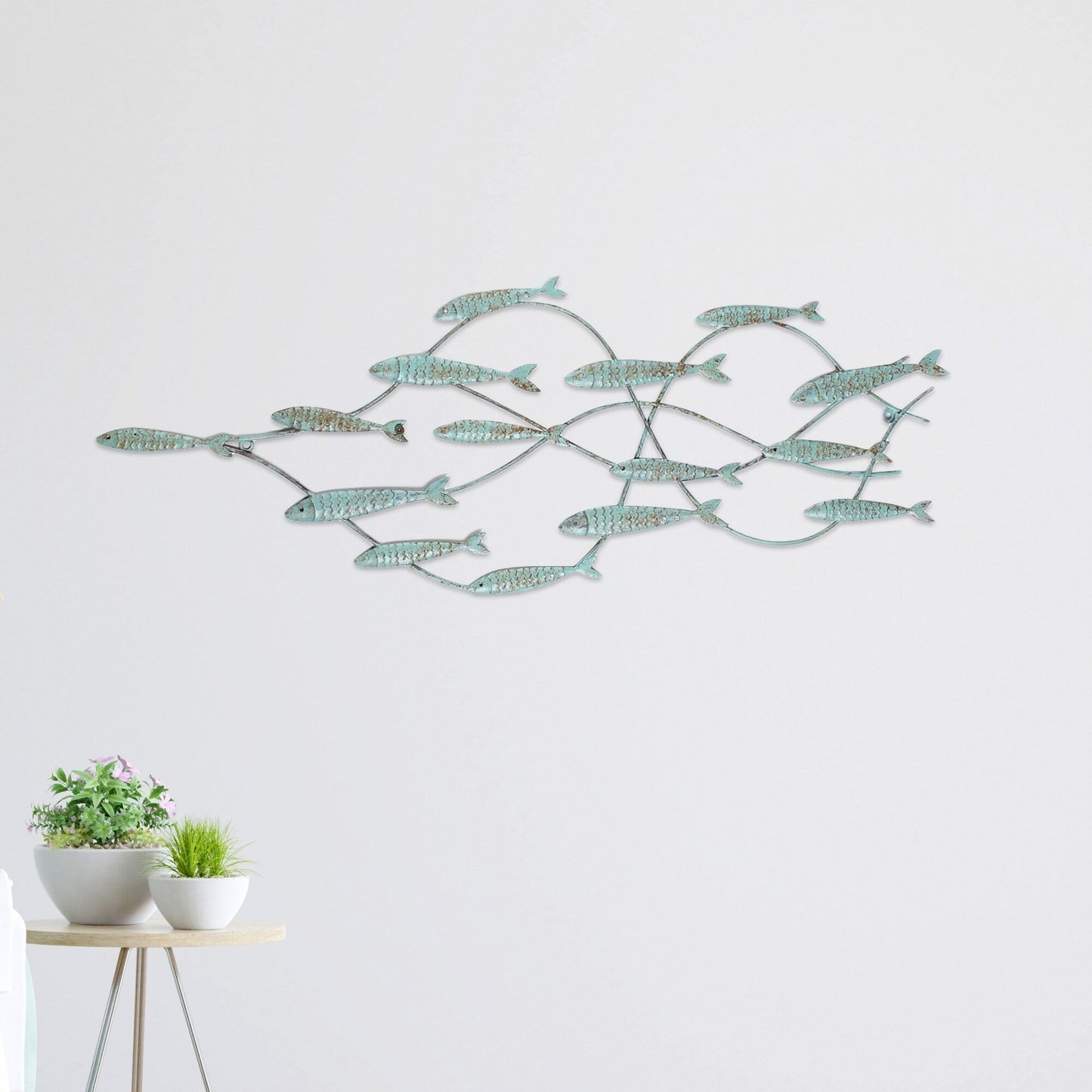 Adeco Decorative Distressed Blue Iron School of Fish Wall Decor