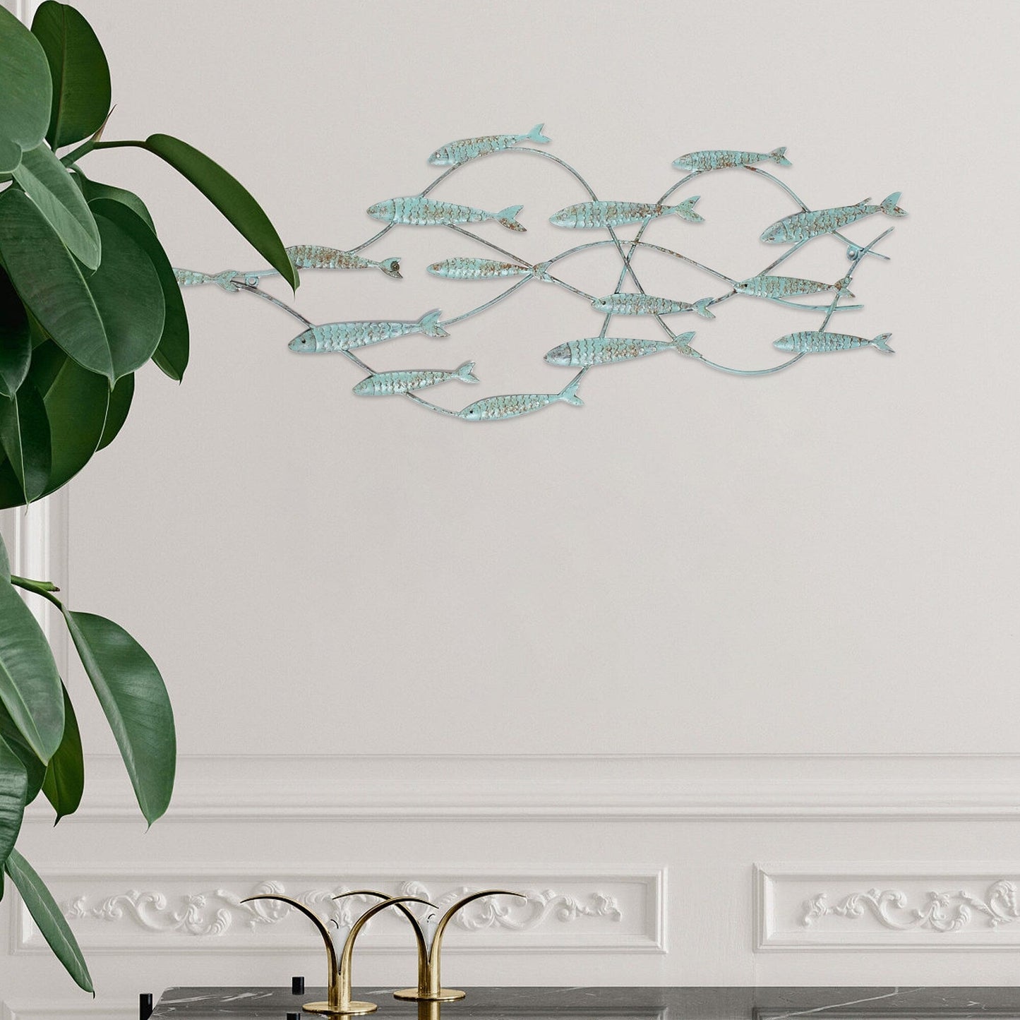 Adeco Decorative Distressed Blue Iron School of Fish Wall Decor