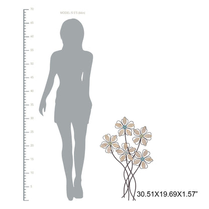 Adeco Metal Wall Decor Wall Hanging Sculptures with 5 Flowers