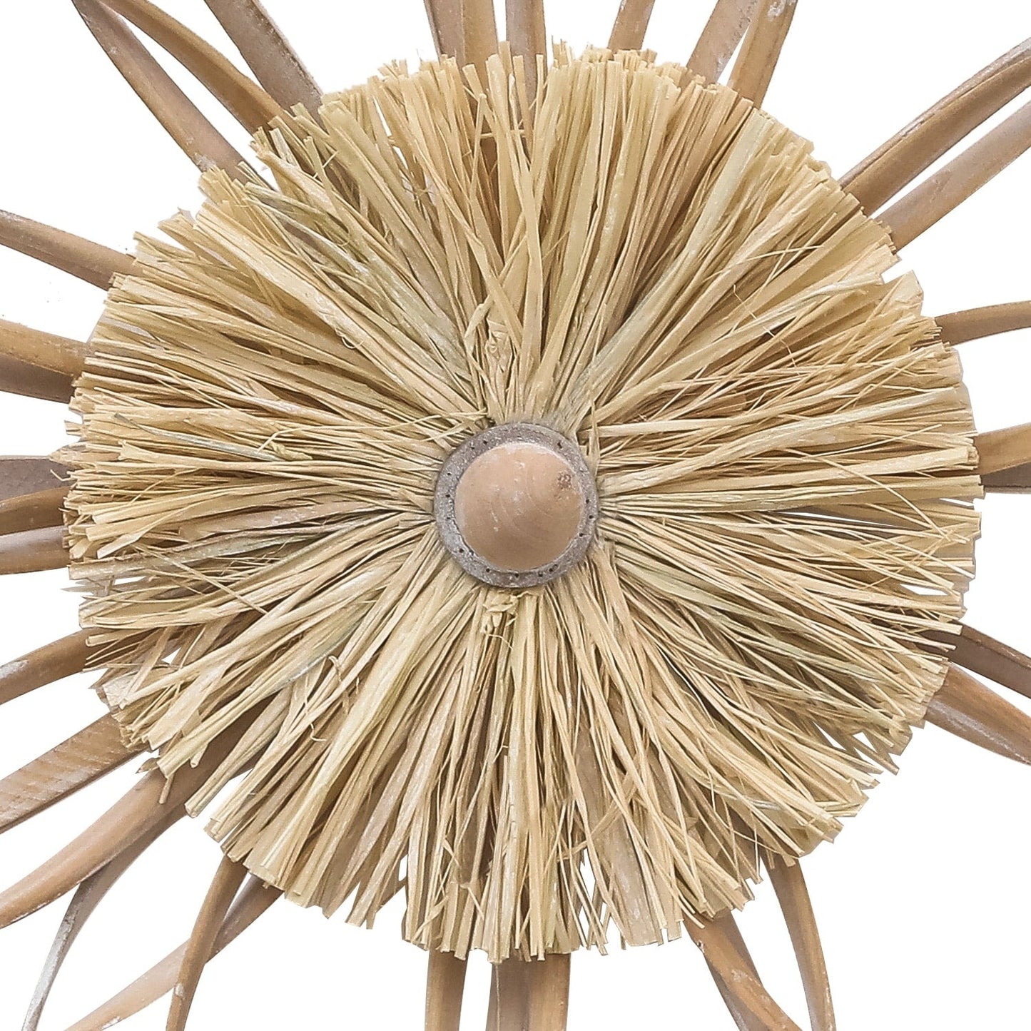 Adeco Wooden Farmhouse Flower Hand Knitted Raffia Straw Wall Decor