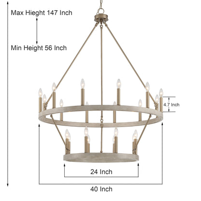 Acroma 20-light Modern Farmhouse 40In Round Wagon Wheel Chandelier with UL