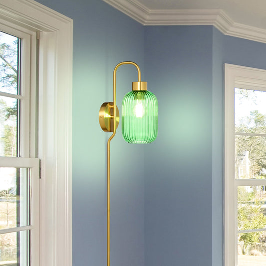 Adrienne River of Goods Green Glass and Metal Retro Wall Sconce - 5.375 x 8.625 x 32.25