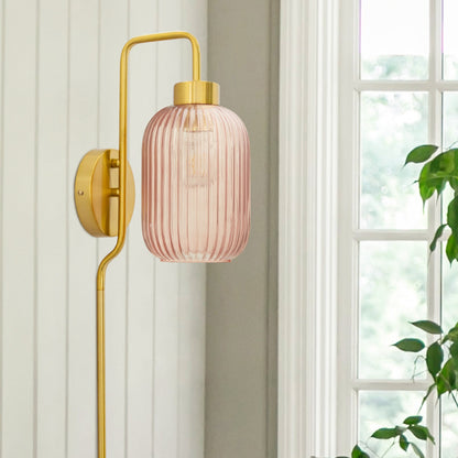 Adrienne River of Goods Pink Glass and Metal Retro Wall Sconce - 5.375 x 8.625 x 32.25