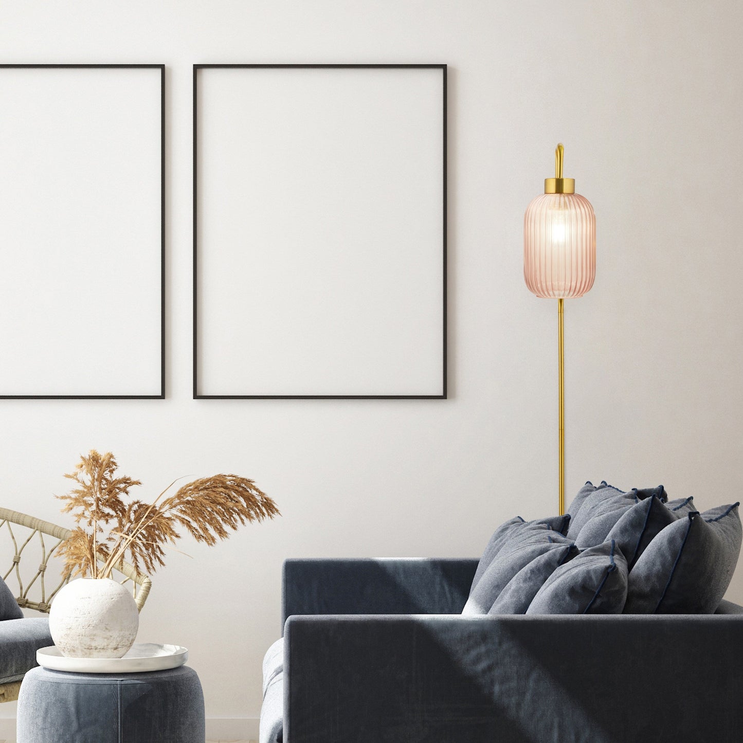 Adrienne River of Goods Pink Glass and Metal Retro Wall Sconce - 5.375 x 8.625 x 32.25