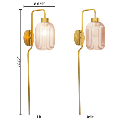 Adrienne River of Goods Pink Glass and Metal Retro Wall Sconce - 5.375 x 8.625 x 32.25