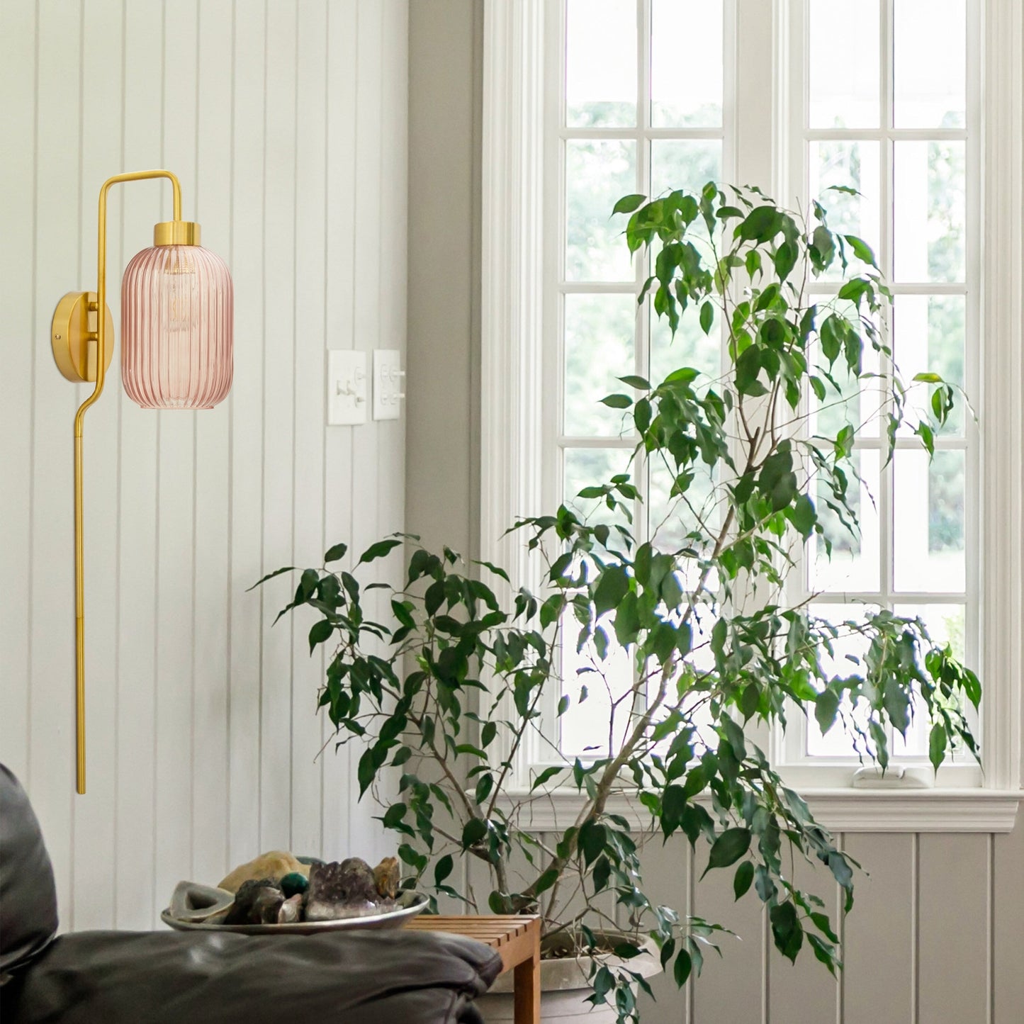 Adrienne River of Goods Pink Glass and Metal Retro Wall Sconce - 5.375 x 8.625 x 32.25