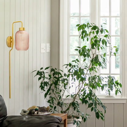 Adrienne River of Goods Pink Glass and Metal Retro Wall Sconce - 5.375 x 8.625 x 32.25