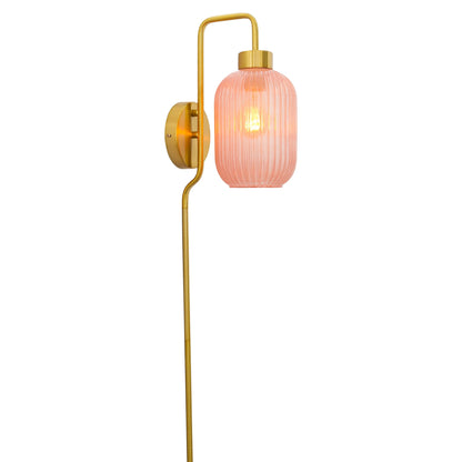 Adrienne River of Goods Pink Glass and Metal Retro Wall Sconce - 5.375 x 8.625 x 32.25