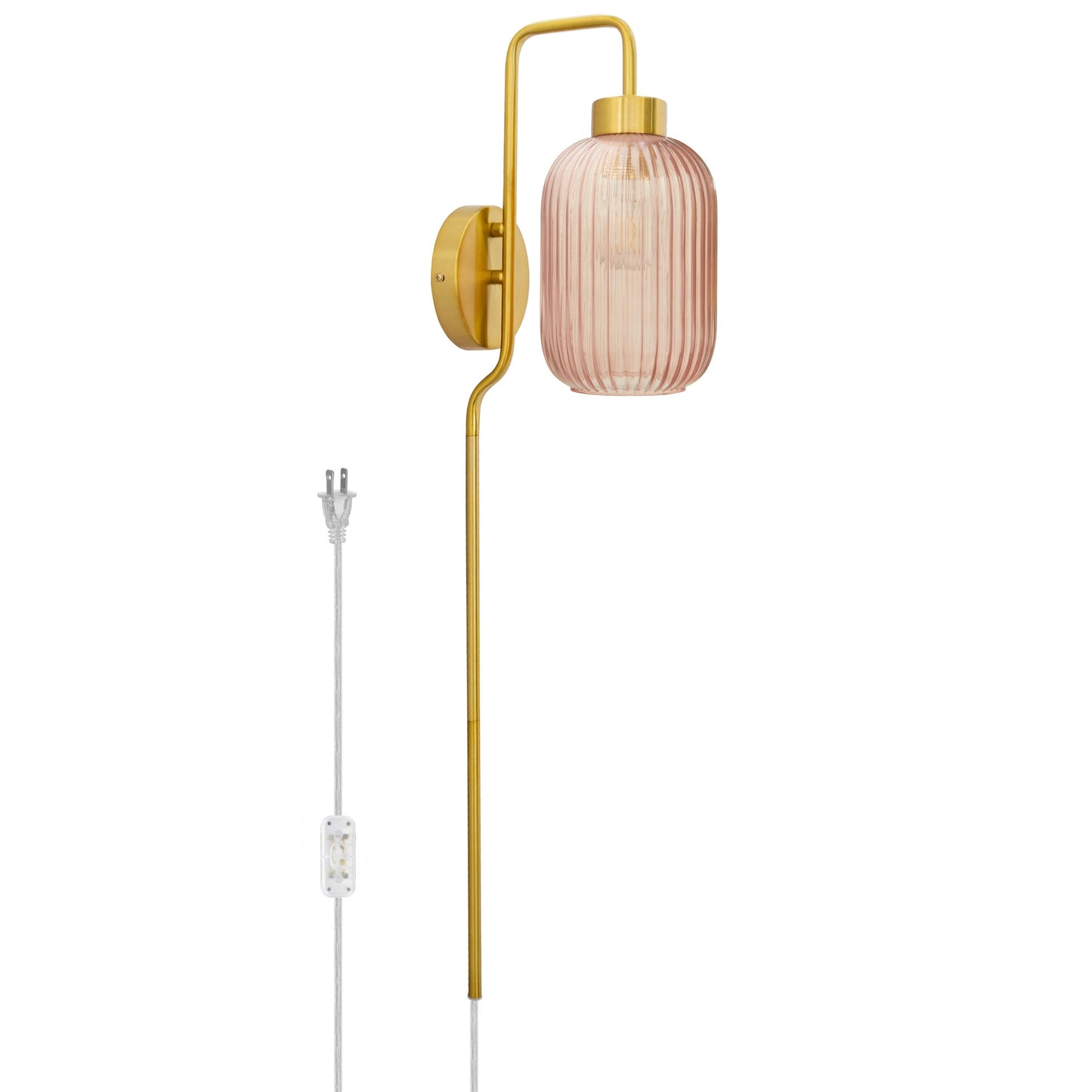 Adrienne River of Goods Pink Glass and Metal Retro Wall Sconce - 5.375 x 8.625 x 32.25