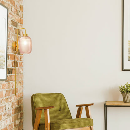 Adrienne River of Goods Pink Glass and Metal Retro Wall Sconce - 5.375 x 8.625 x 32.25