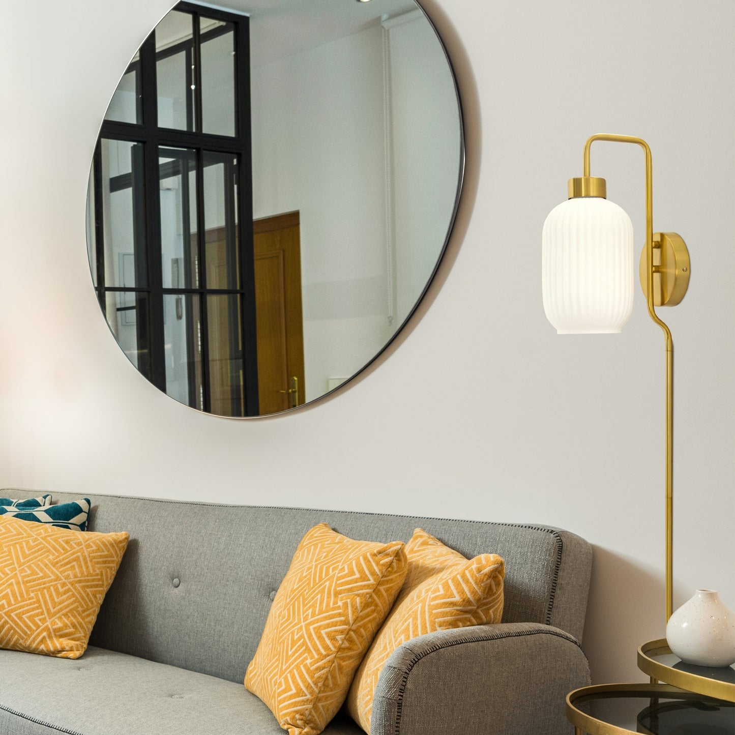 Adrienne River of Goods White Glass and Metal Retro Wall Sconce - 5.375 x 8.625 x 32.25