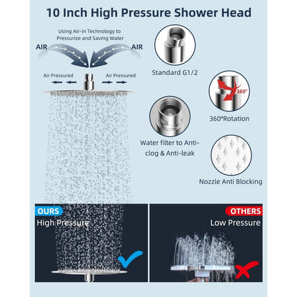 10-Inch All Metal High Pressure Rain Shower Head With Handheld Combo