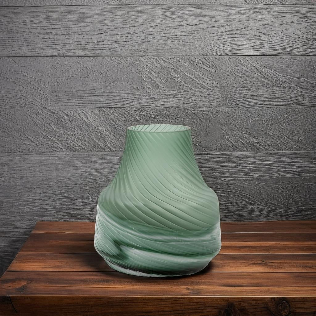 Allan Andrews Frosted Green Contemporary Decorative Glass Swirl Vase