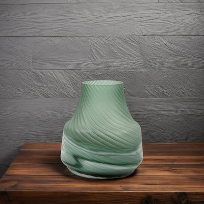 Allan Andrews Frosted Green Contemporary Decorative Glass Swirl Vase