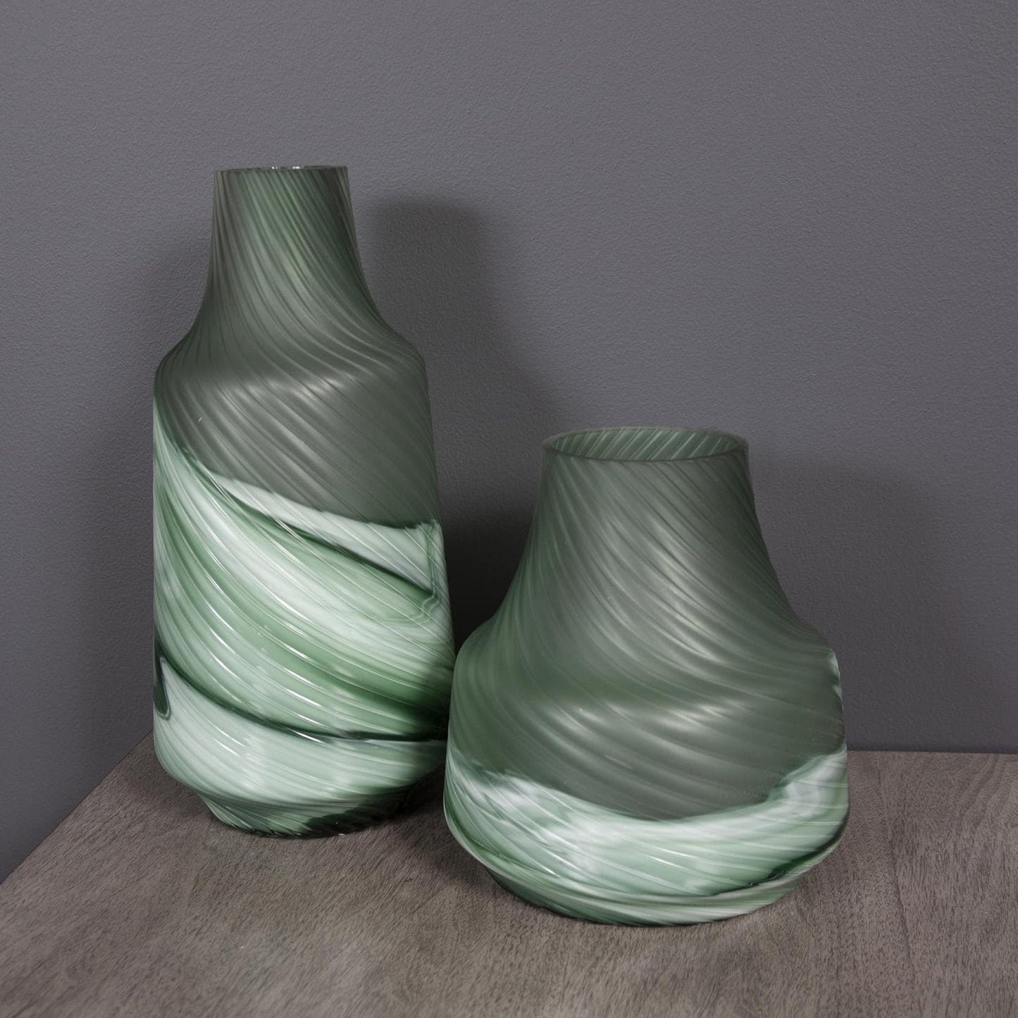 Allan Andrews Frosted Green Contemporary Decorative Glass Swirl Vase