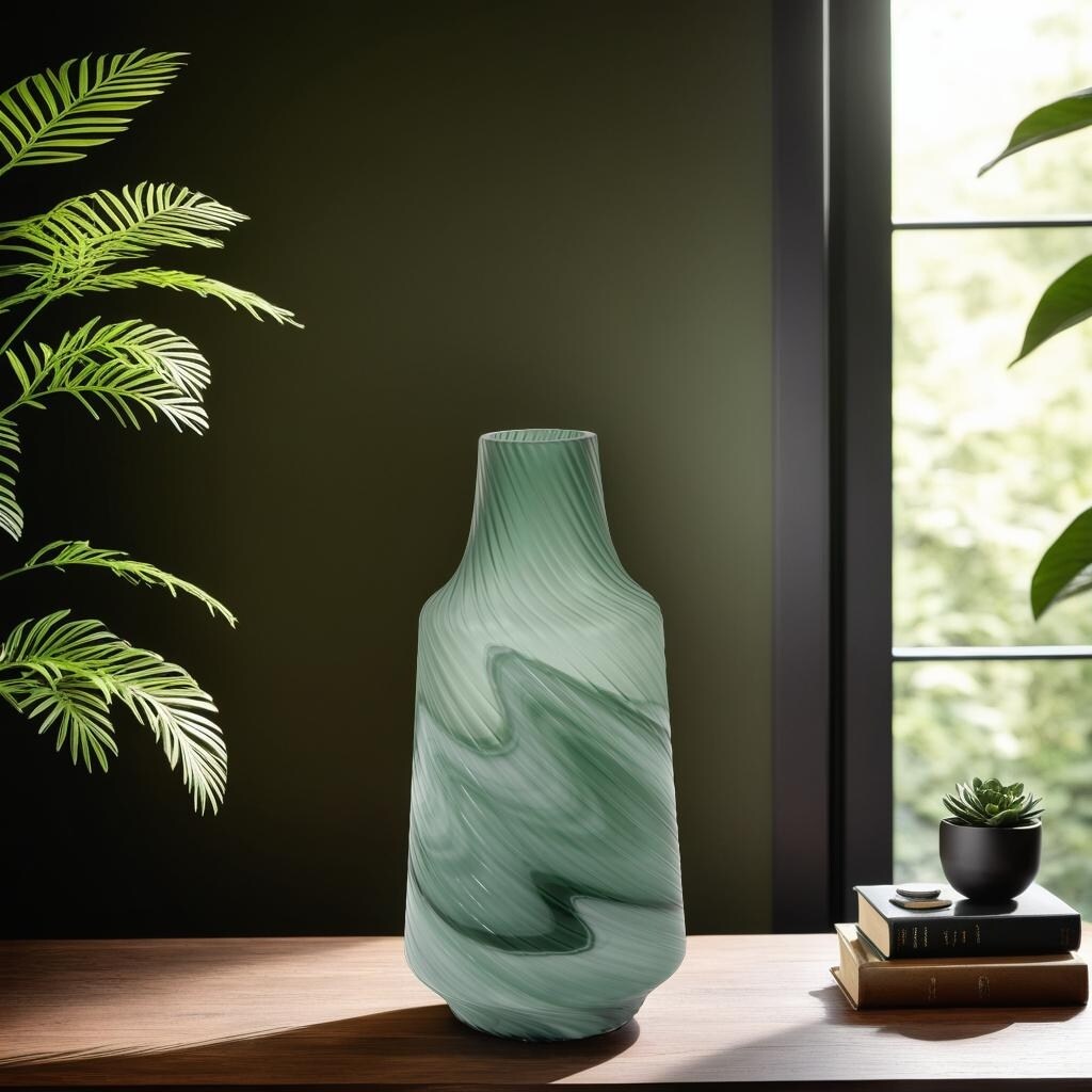 Allan Andrews Frosted Green Contemporary Decorative Glass Swirl Vase