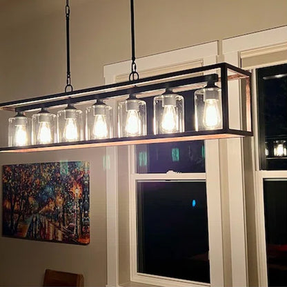Allegray 52in Farmhouse 7-light Linear Chandelier Rectangle Kitchen Island Pendant