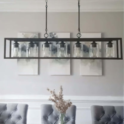 Allegray 52in Farmhouse 7-light Linear Chandelier Rectangle Kitchen Island Pendant