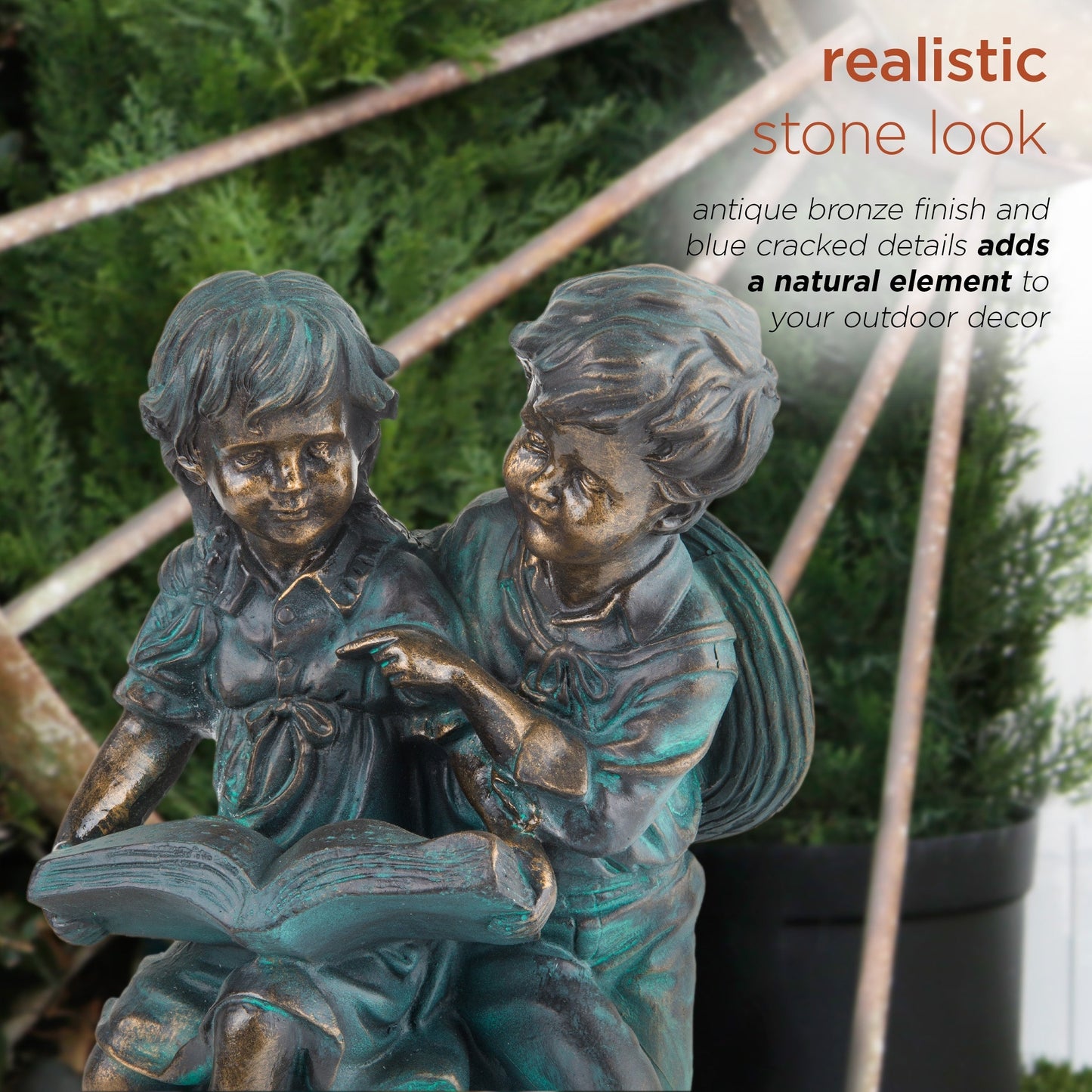 Girl and Boy Reading Together Statue