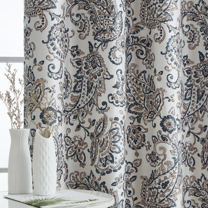 HLC.me Amalfi Paisley Faux Silk 100% Blackout Room Darkening Thermal Energy Efficient Curtain Grommet Panels, 2 Panels