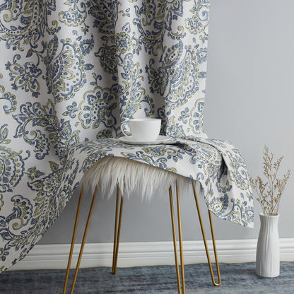 HLC.me Amalfi Paisley Faux Silk 100% Blackout Room Darkening Thermal Energy Efficient Curtain Grommet Panels, 2 Panels