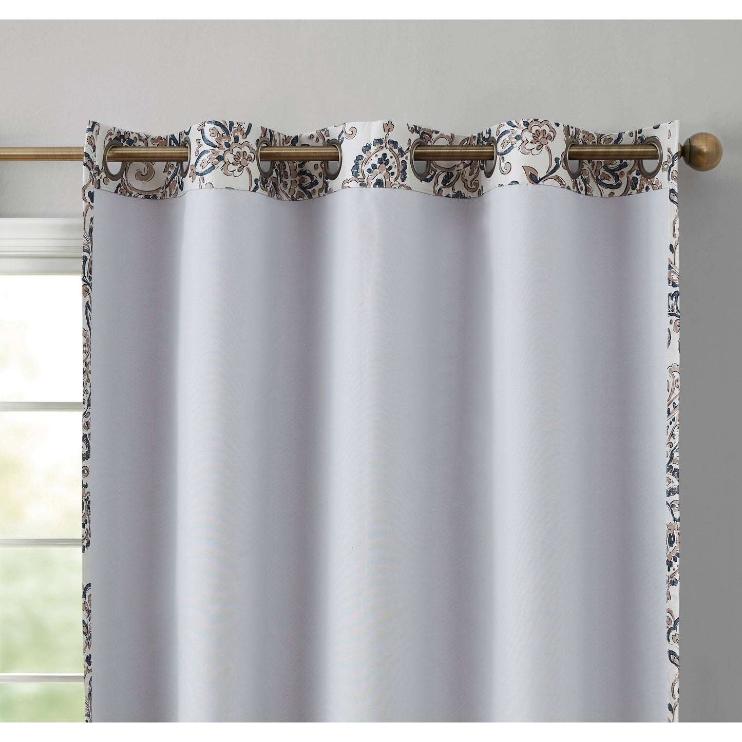 HLC.me Amalfi Paisley Faux Silk 100% Blackout Room Darkening Thermal Energy Efficient Curtain Grommet Panels, 2 Panels