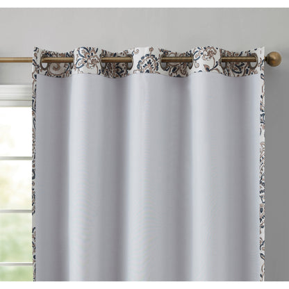 HLC.me Amalfi Paisley Faux Silk 100% Blackout Room Darkening Thermal Energy Efficient Curtain Grommet Panels, 2 Panels
