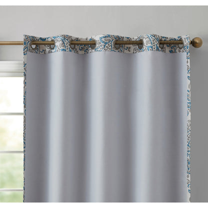 HLC.me Amalfi Paisley Faux Silk 100% Blackout Room Darkening Thermal Energy Efficient Curtain Grommet Panels, 2 Panels