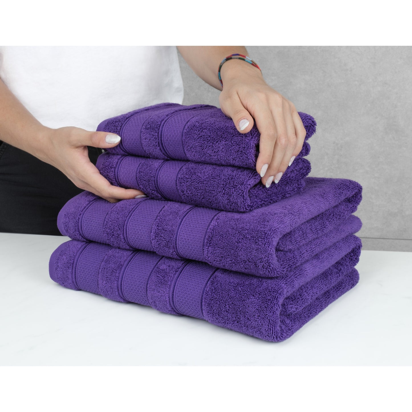American Soft Linen Salem Bath Towel Set, 6 Piece Towels for Bathroom Large 100% Cotton 2 Bath Towels 2 Hand Towels 2 Washcloths