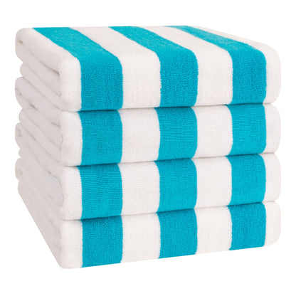 American Soft Linen,100% Cotton 4 Pack Beach Towels, 30 x 60 Cabana Striped Pool Towels