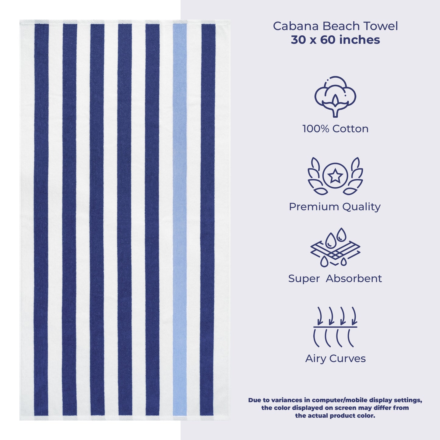 American Soft Linen,100% Cotton 4 Pack Beach Towels, 30 x 60 Cabana Striped Pool Towels