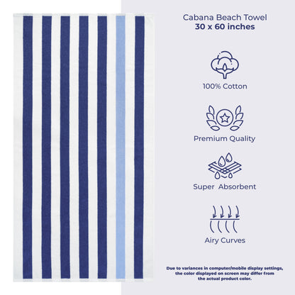 American Soft Linen,100% Cotton 4 Pack Beach Towels, 30 x 60 Cabana Striped Pool Towels