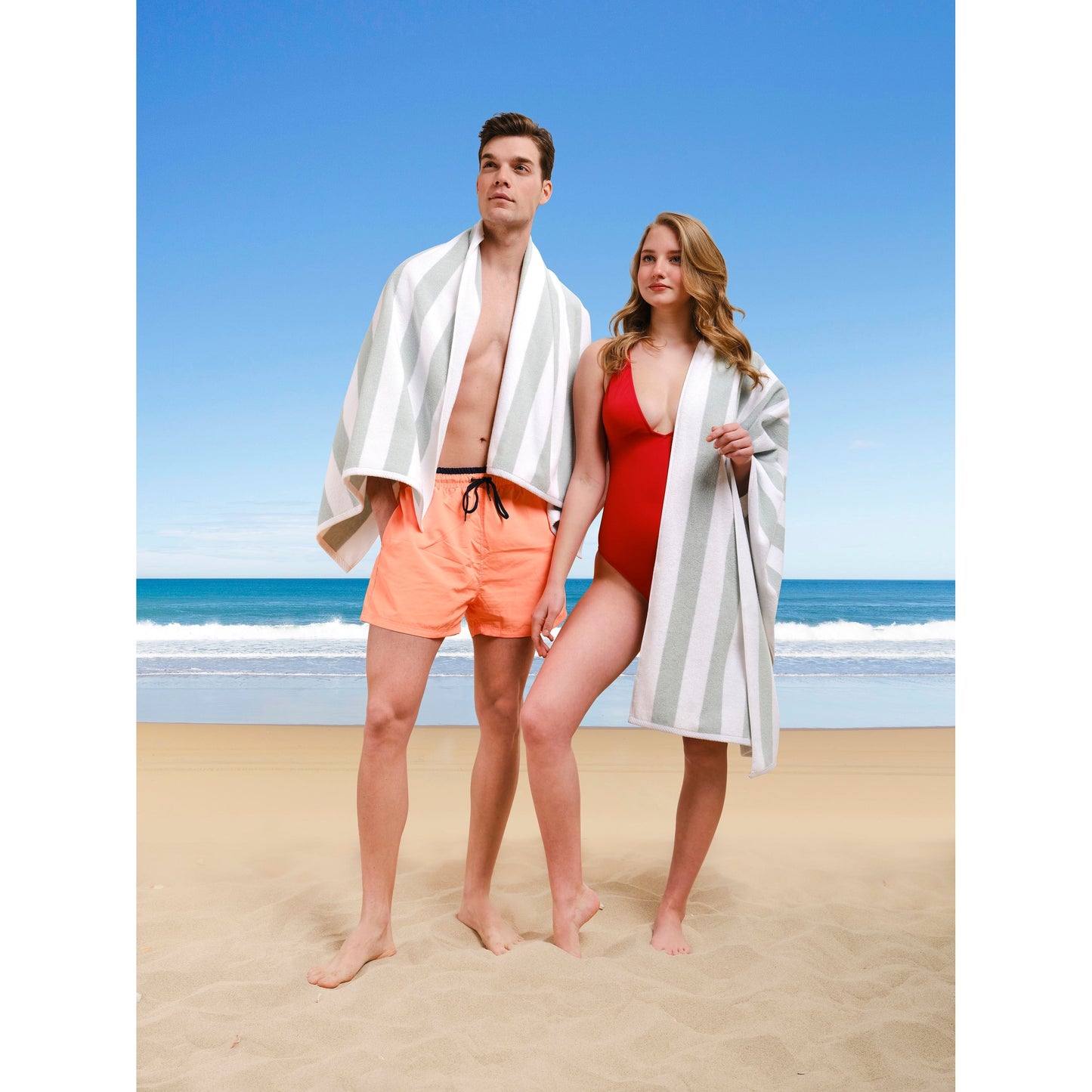 American Soft Linen,100% Cotton 4 Pack Beach Towels, 30 x 60 Cabana Striped Pool Towels