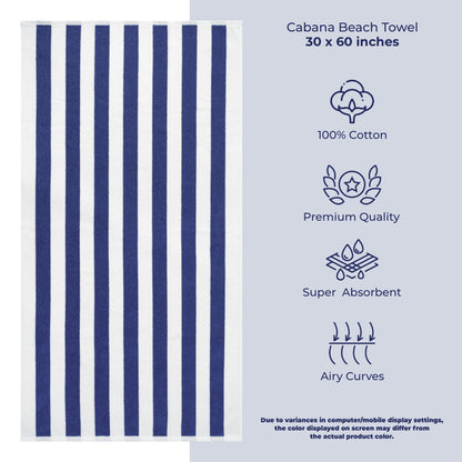 American Soft Linen,100% Cotton 4 Pack Beach Towels, 30 x 60 Cabana Striped Pool Towels