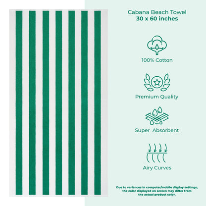 American Soft Linen,100% Cotton 4 Pack Beach Towels, 30 x 60 Cabana Striped Pool Towels