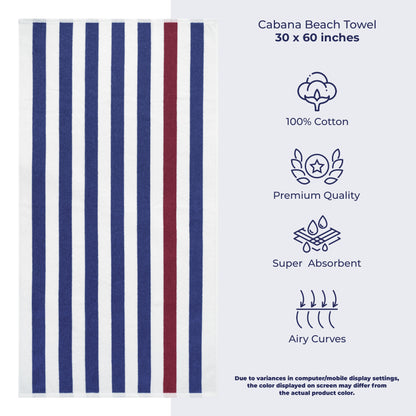 American Soft Linen,100% Cotton 4 Pack Beach Towels, 30 x 60 Cabana Striped Pool Towels