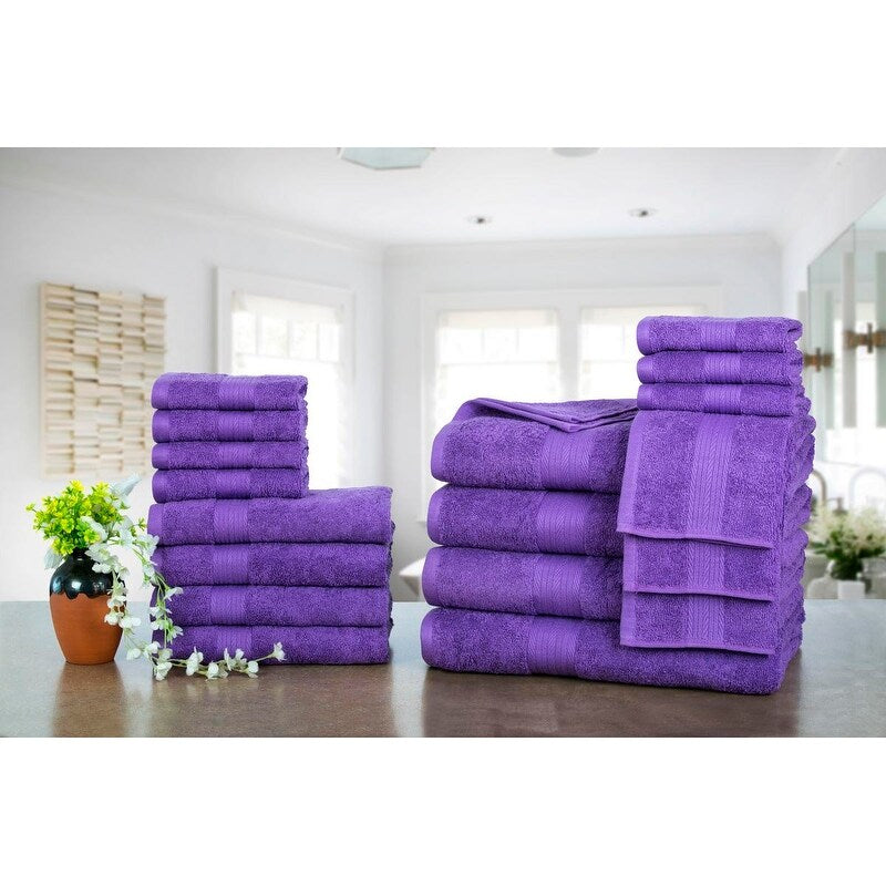 Luxurious Cotton 600 GSM Bathroom Towel Sets by Ample Decor - Set of 18