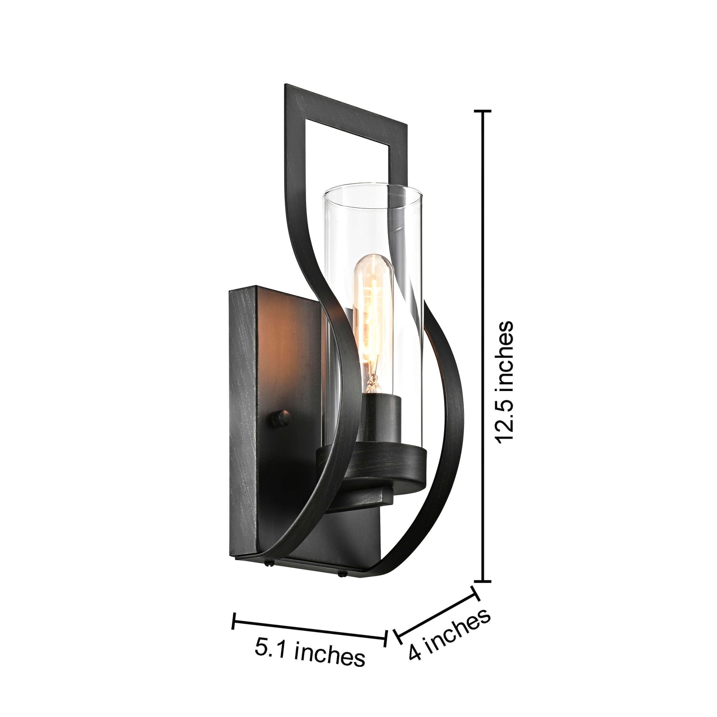 Anastasia 1 Light Wall Sconce with Clear Glass Shade and Curved Frame