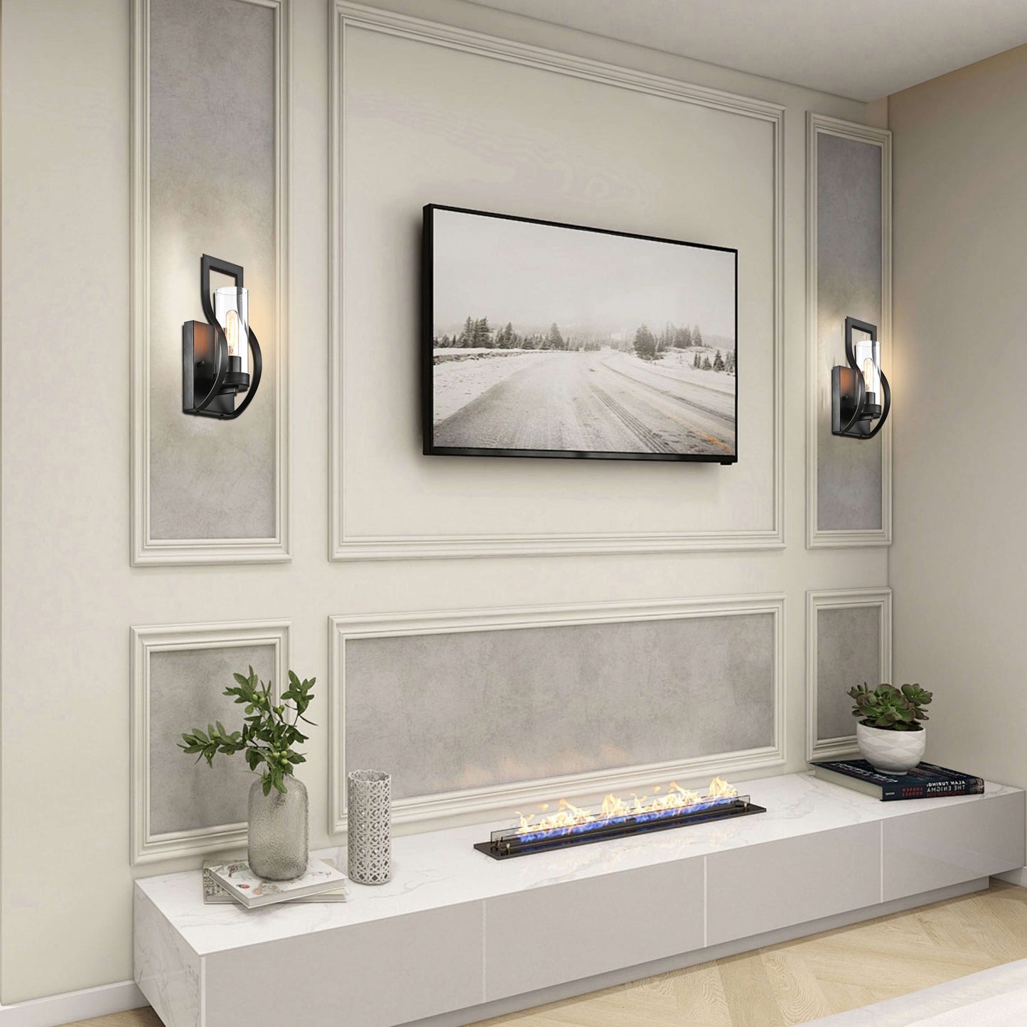 Anastasia 1 Light Wall Sconce with Clear Glass Shade and Curved Frame