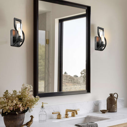 Anastasia 1 Light Wall Sconce with Clear Glass Shade and Curved Frame