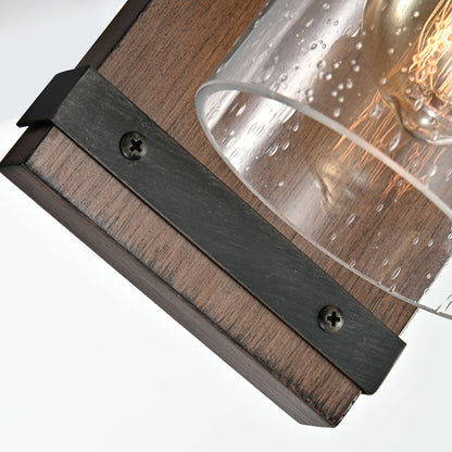 Anastasia Antique Black Metal and Natural Wood Base Glass Wall Sconce