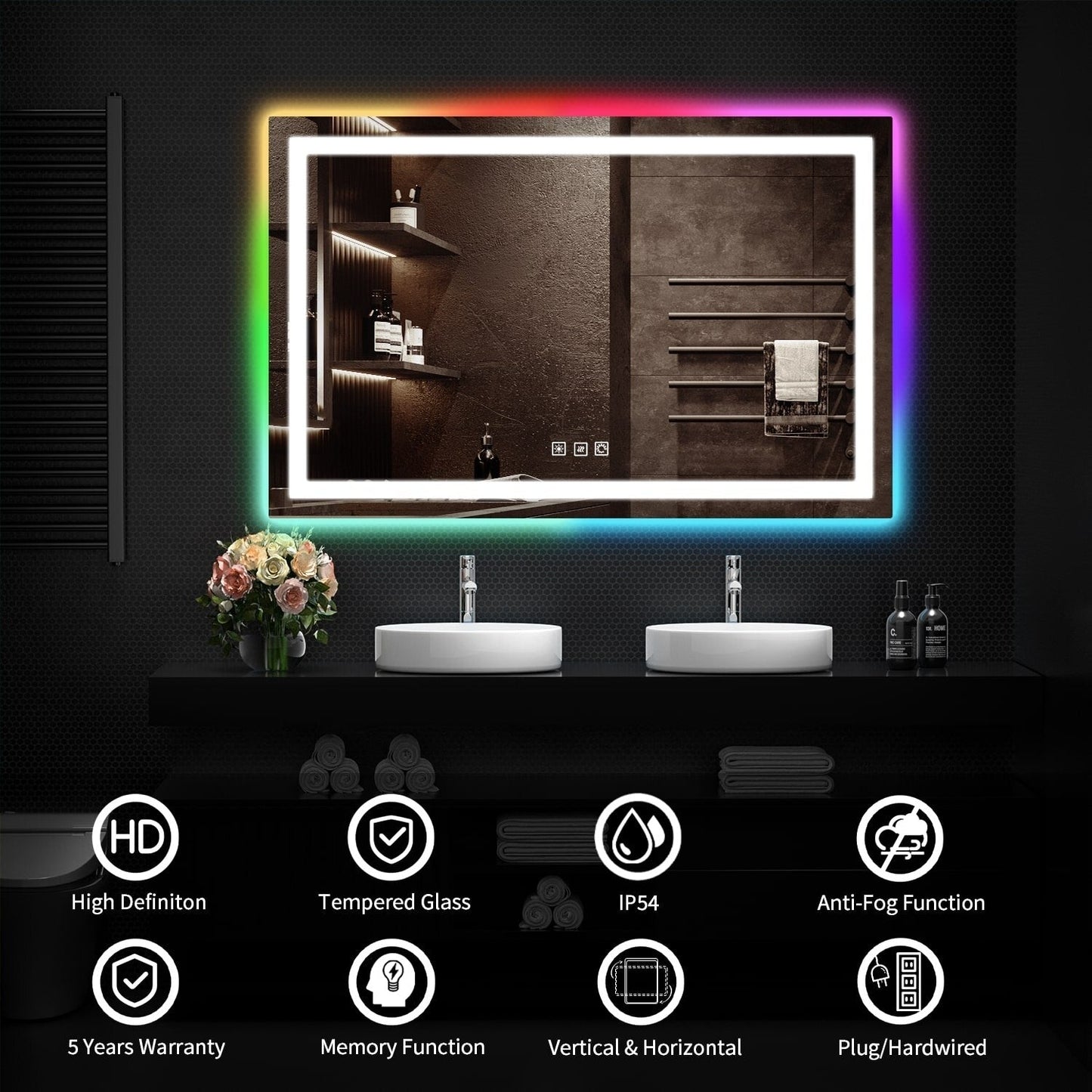 Anti-Fog RGB Backlit & LED Frontlit Bathroom Mirror
