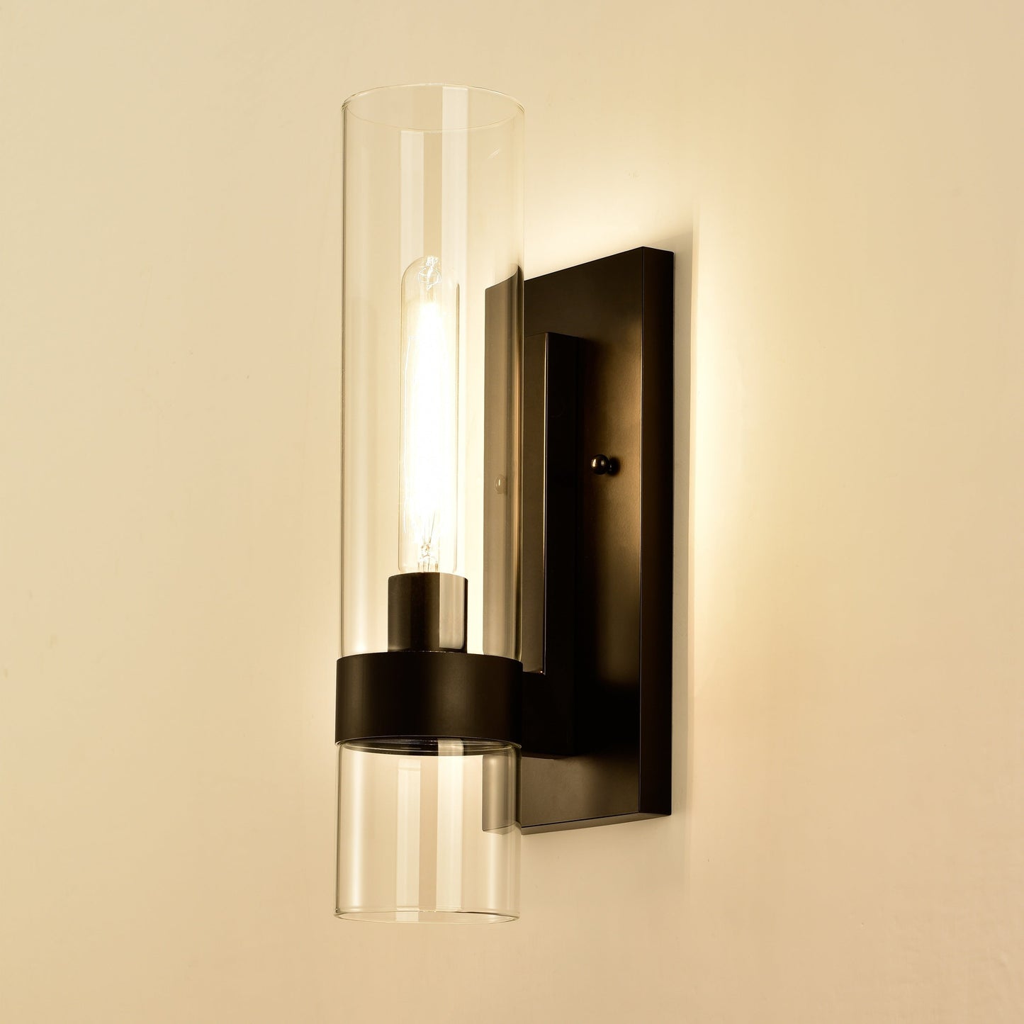 1- Light Cylindrical Clear Glass Wall Sconce