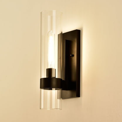 1- Light Cylindrical Clear Glass Wall Sconce