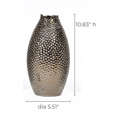 Antique Gold Dimpled Tall Terracotta Vase (Single)