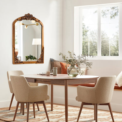 Arched Full-Length Solid Wood Carving Floor Mirror