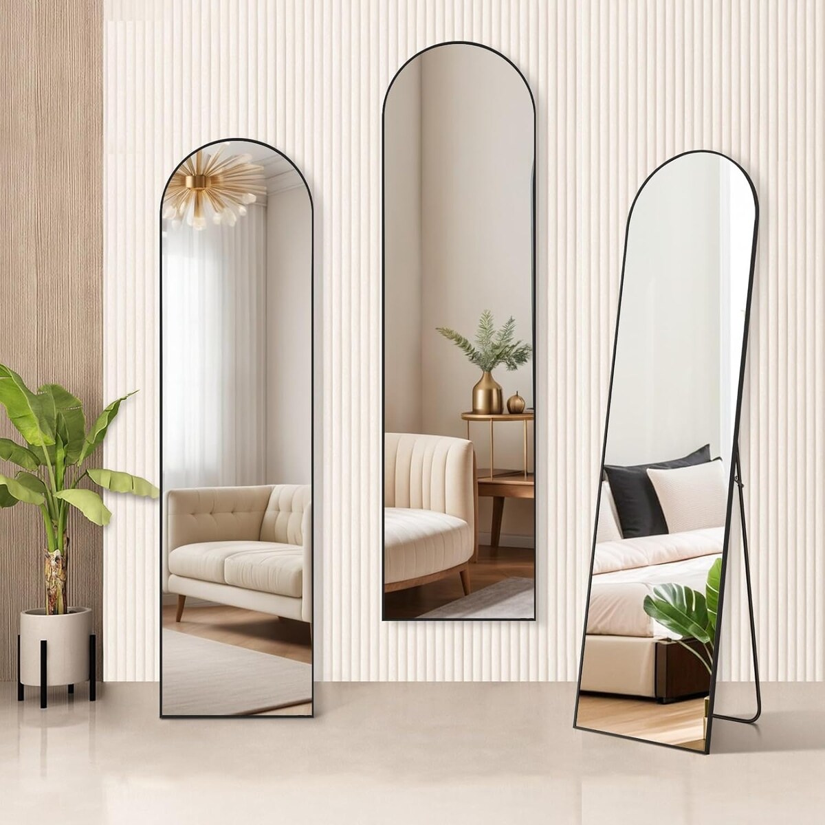 Arched Mirror Full Length, 16x59 Body Wall Mirrors, Floor Standing,Tall Arch Mirror with Stand Aluminum Alloy Frame