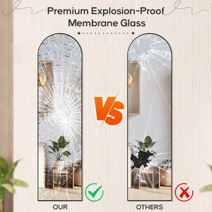 Arched Mirror Full Length, 16x59 Body Wall Mirrors, Floor Standing,Tall Arch Mirror with Stand Aluminum Alloy Frame