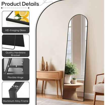 Arched Mirror Full Length, 16x59 Body Wall Mirrors, Floor Standing,Tall Arch Mirror with Stand Aluminum Alloy Frame