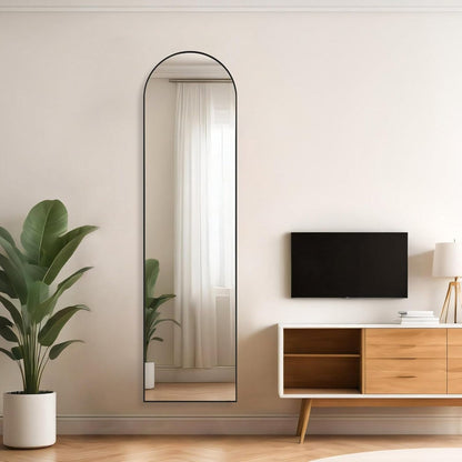 Arched Mirror Full Length, 16x59 Body Wall Mirrors, Floor Standing,Tall Arch Mirror with Stand Aluminum Alloy Frame